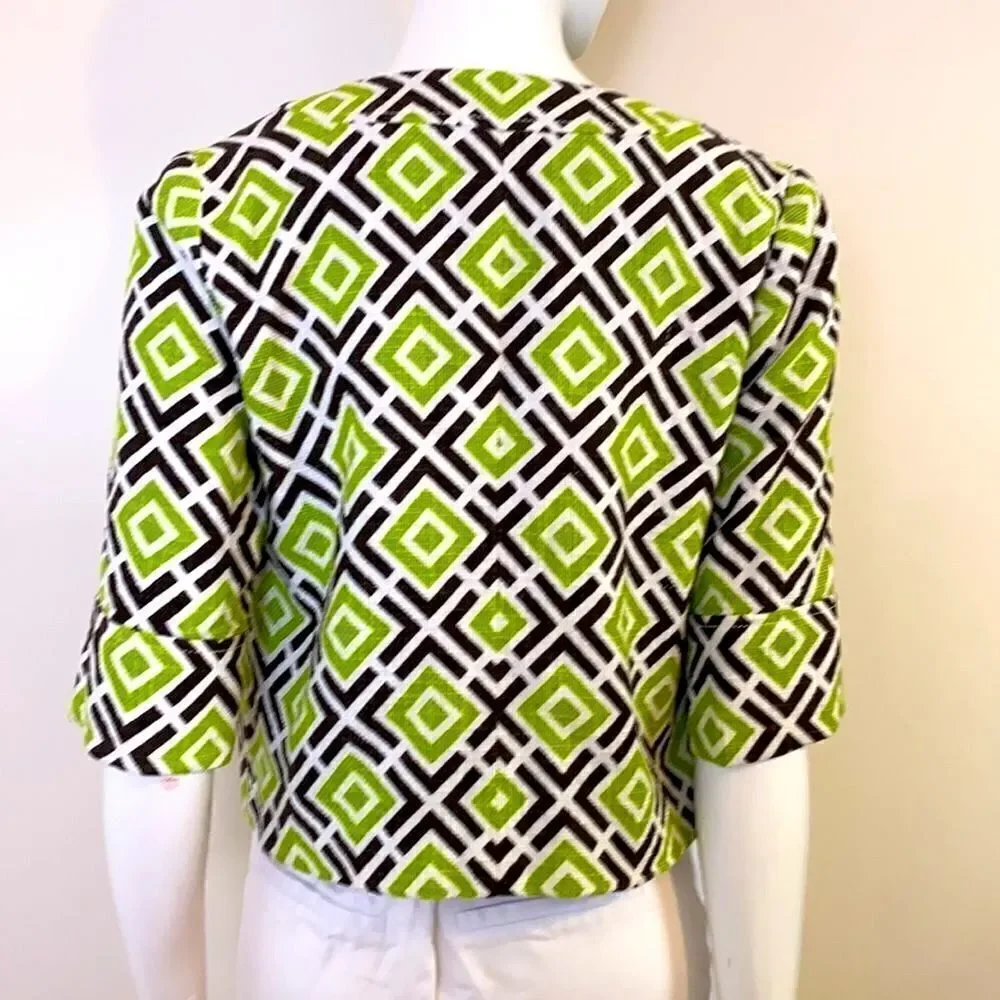 Michael Kors Jacket Lightweight Crop Lime Green Geometric Pattern Size XS